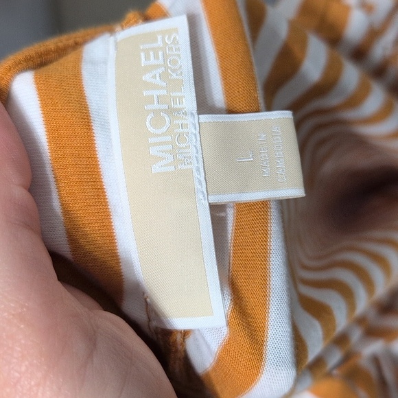 Michael Kors Striped Ruffle Tank Top Deep Gold and White Stripe women's Large - Picture 7 of 9